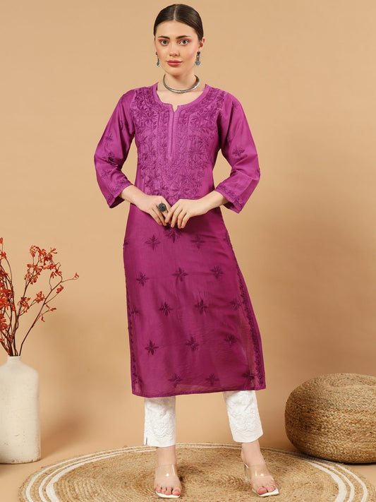 Chanderi Chikankari Kurti with Slip