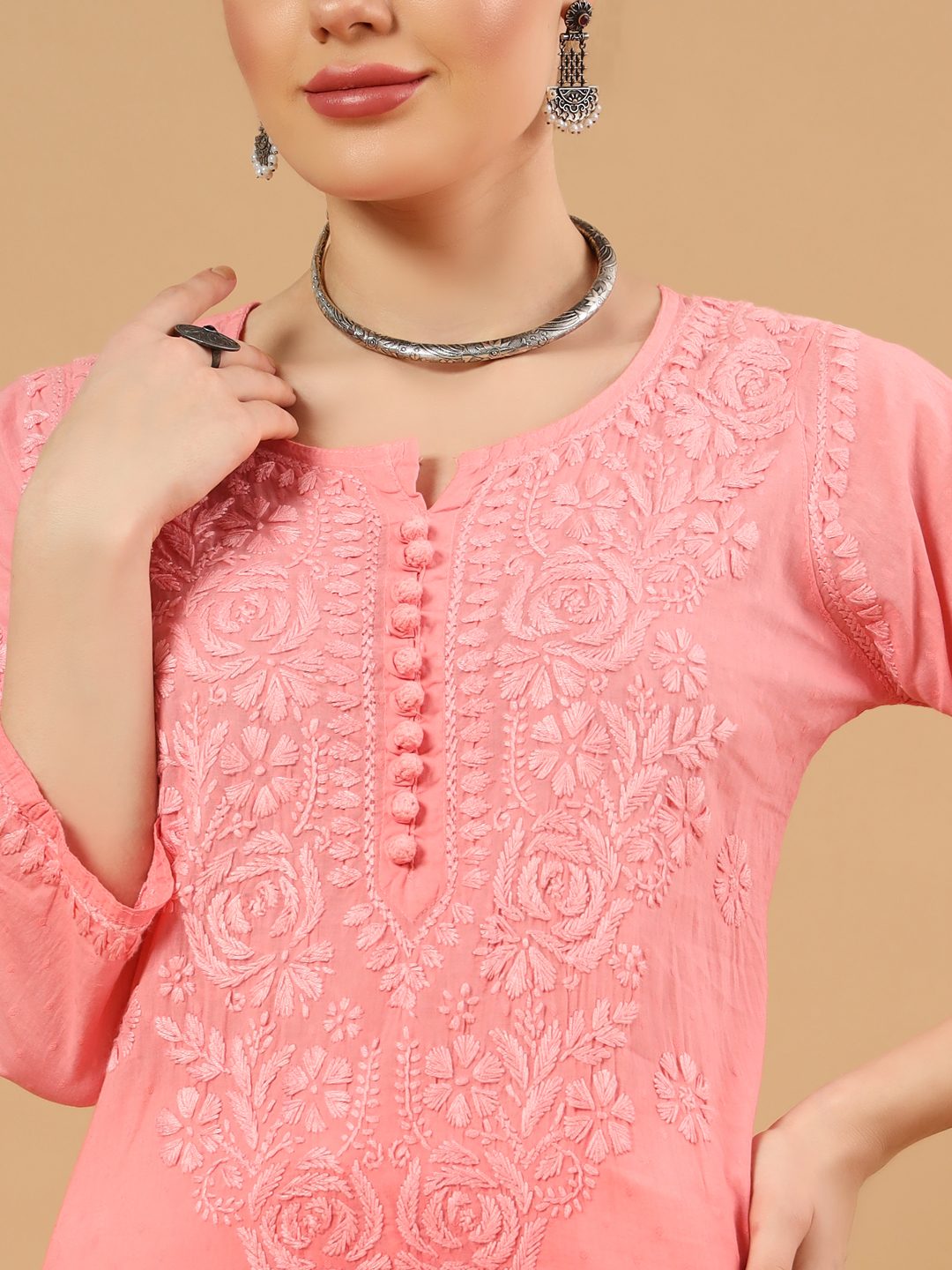 Hand Embroided Dobby Cotton Ombre Chikankari Kurti