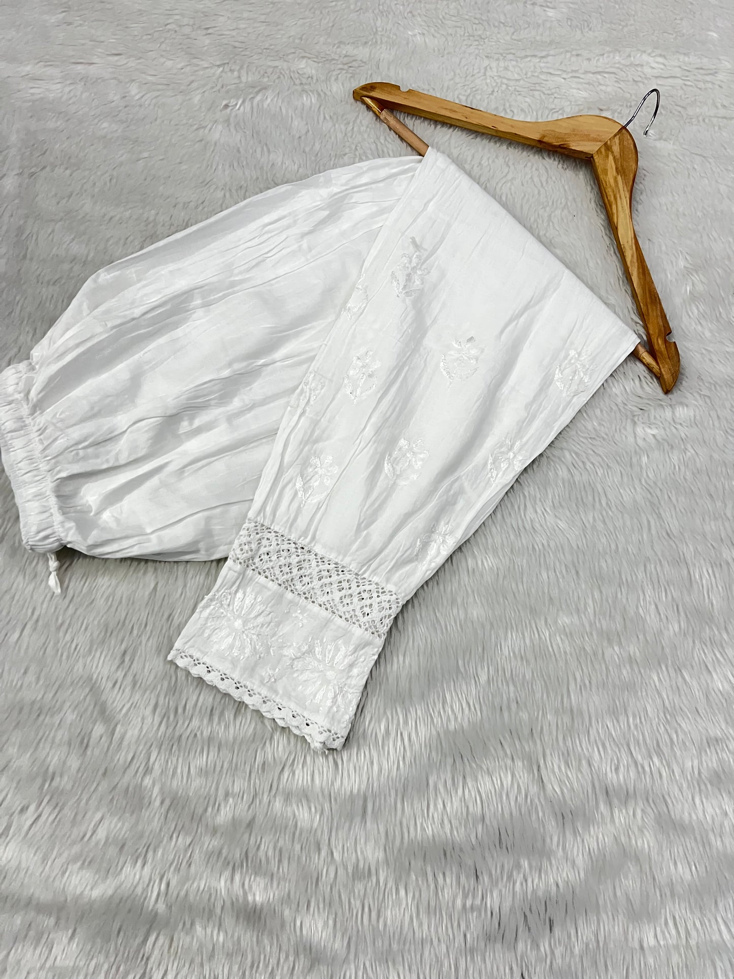 Chikankari Handwork Pant having Crochet Lace