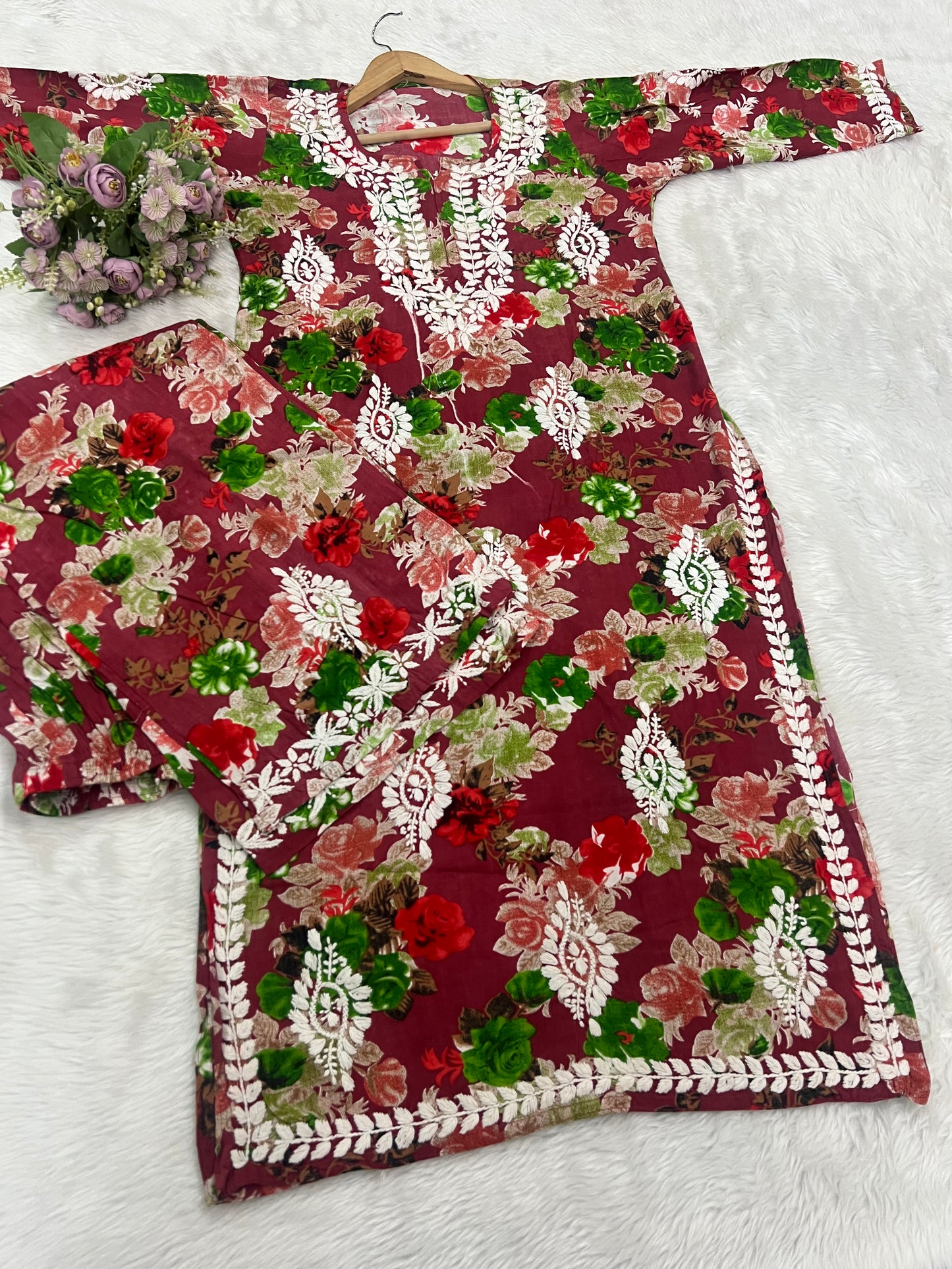 Chikankari Rayon Fabric Kurti Palazo Set