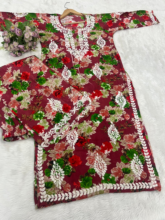 Chikankari Rayon Fabric Kurti Palazo Set