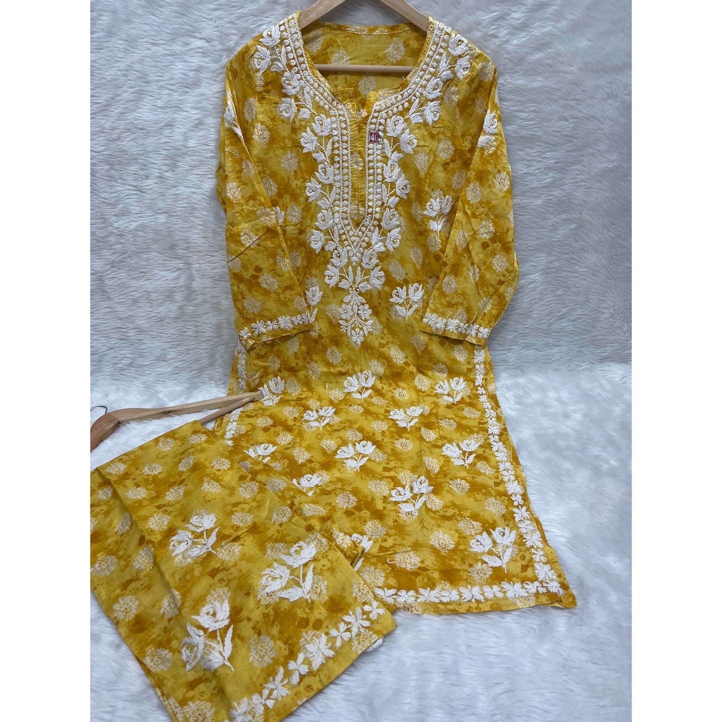 Mul Cotton Handwork Kurta Palazo Set