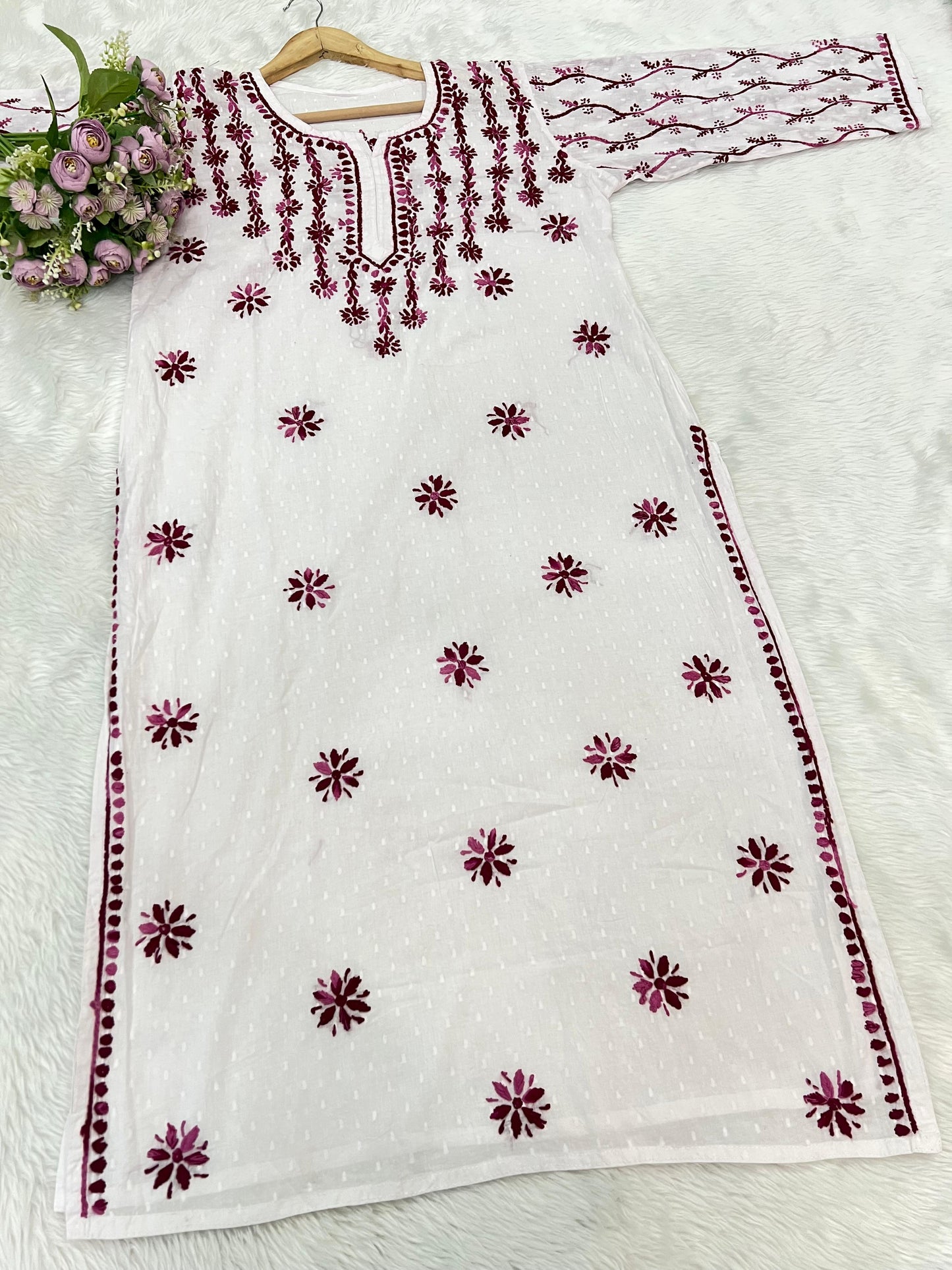 Dobby cotton Handwork Heavy Jaal Sleeves Work Kurti