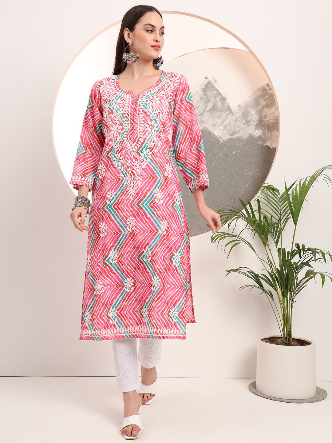 Mul Cotton Printed Handwork Kurti