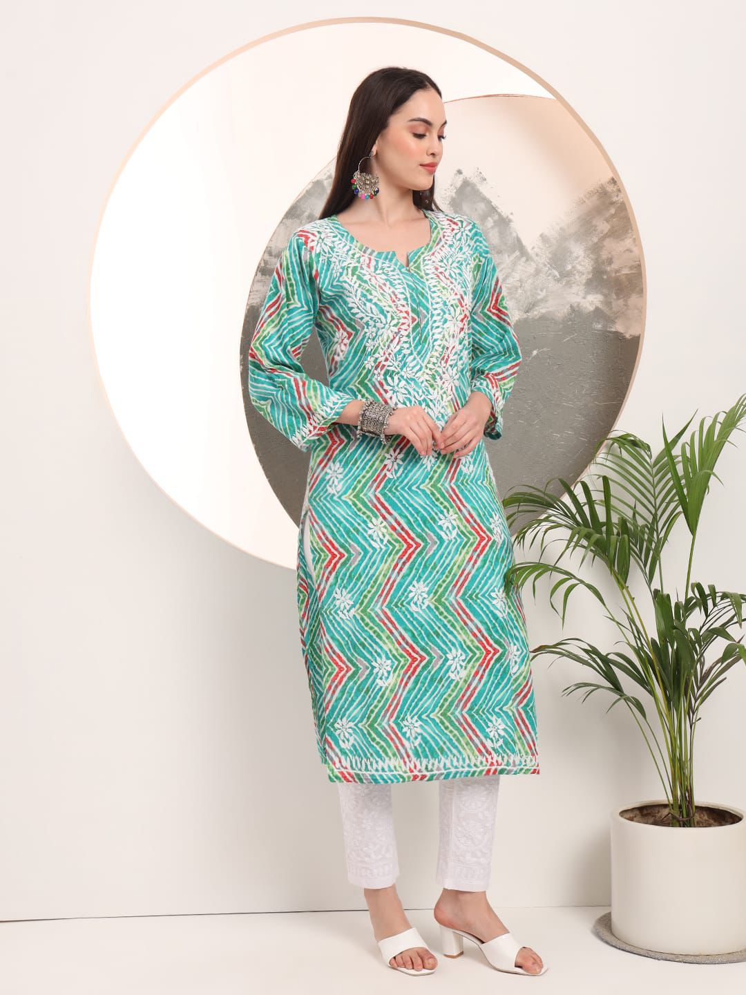 Mul Cotton Printed Handwork Kurti