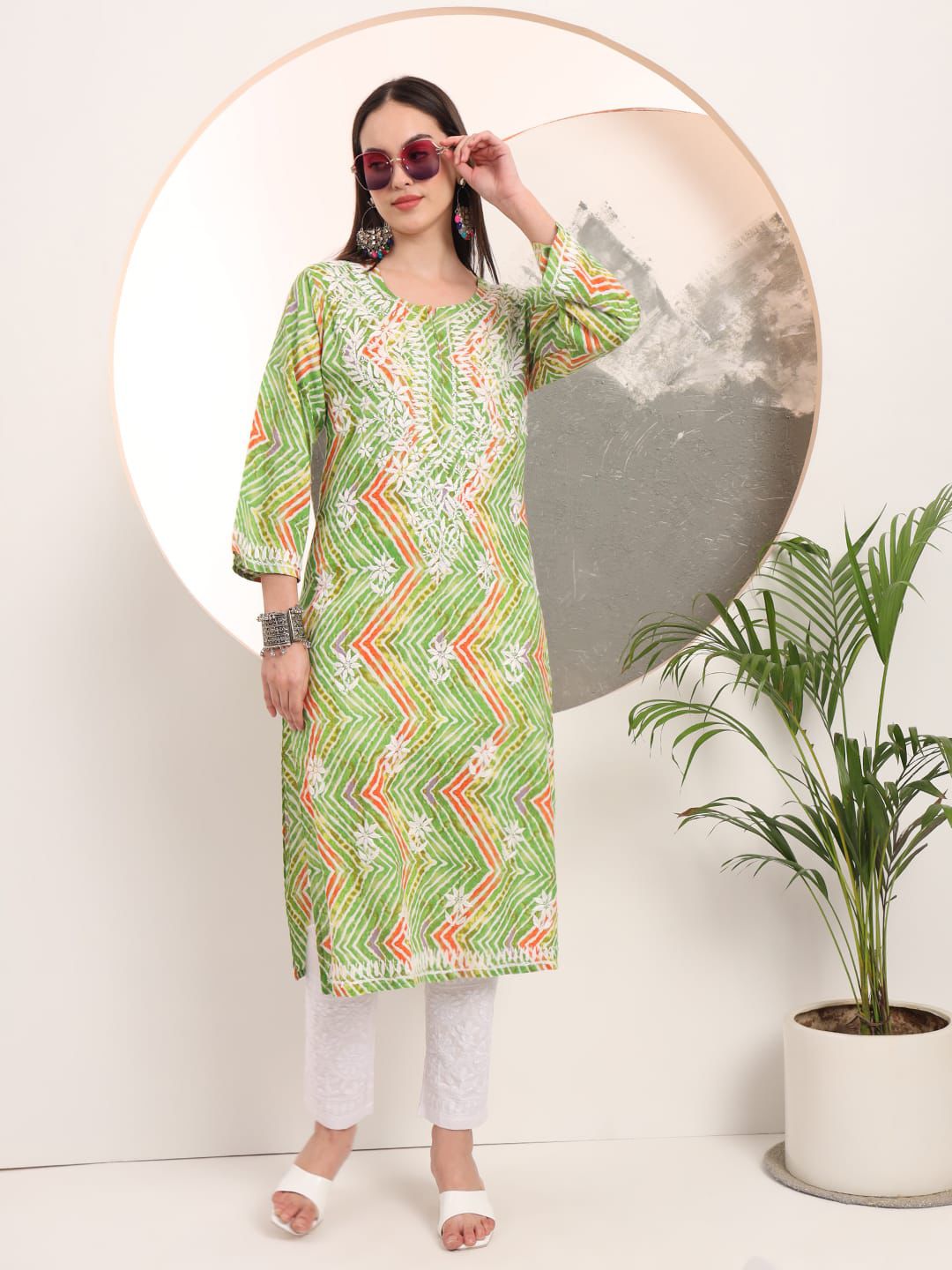 Mul Cotton Printed Handwork Kurti