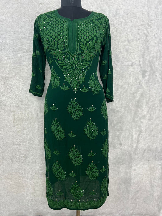 Lucknowi Chikankari Premium Sheer Viscose Fabric embellished with Mukaish work Kurti