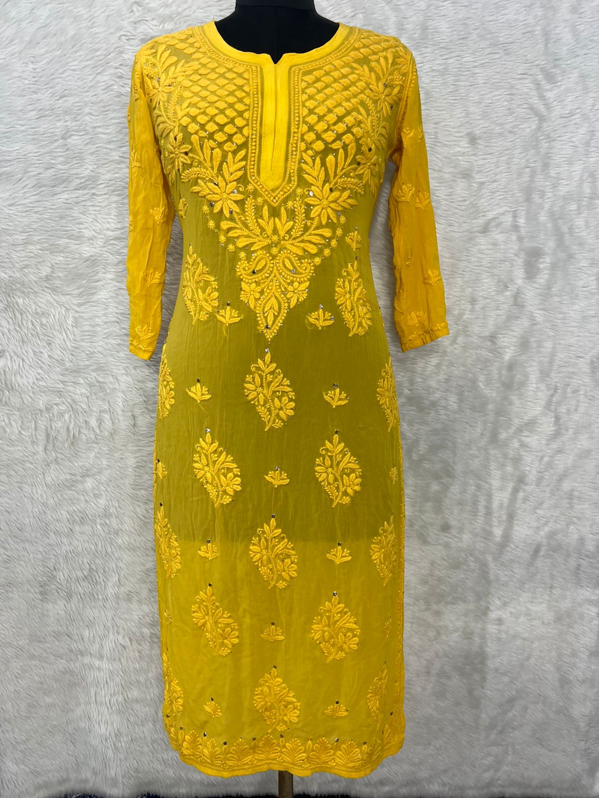 Lucknowi Chikankari Premium Sheer Viscose Fabric embellished with Mukaish work Kurti