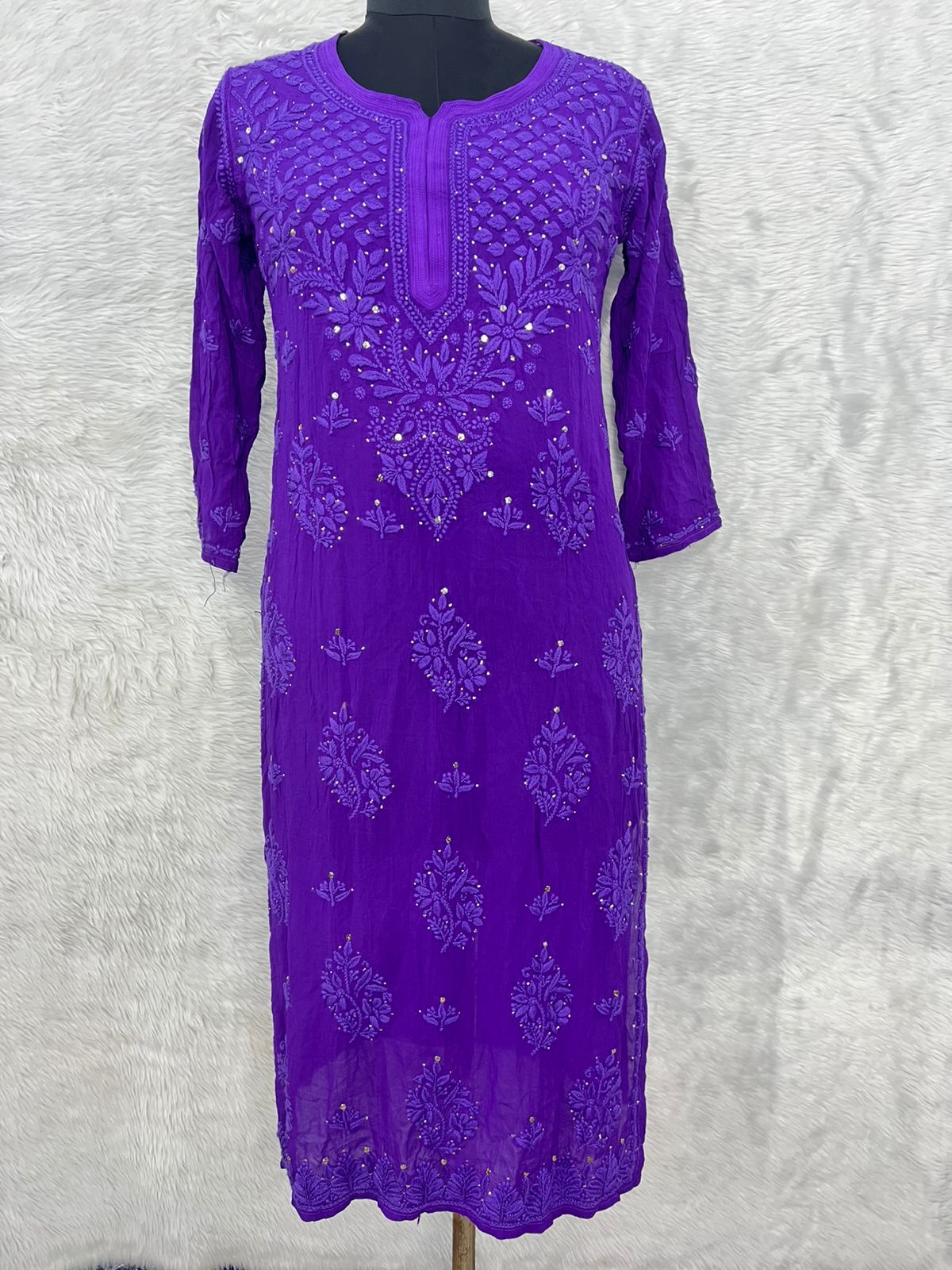 Lucknowi Chikankari Premium Sheer Viscose Fabric embellished with Mukaish work Kurti