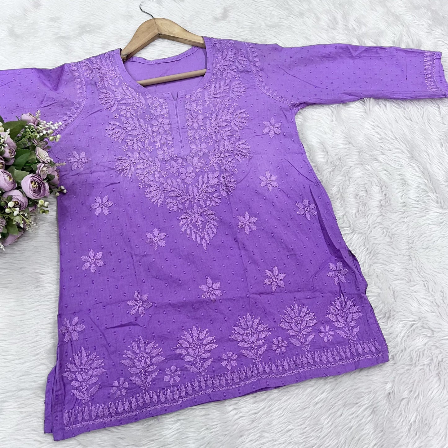 Lucknowi Chikankari Dobby Cotton Short Top