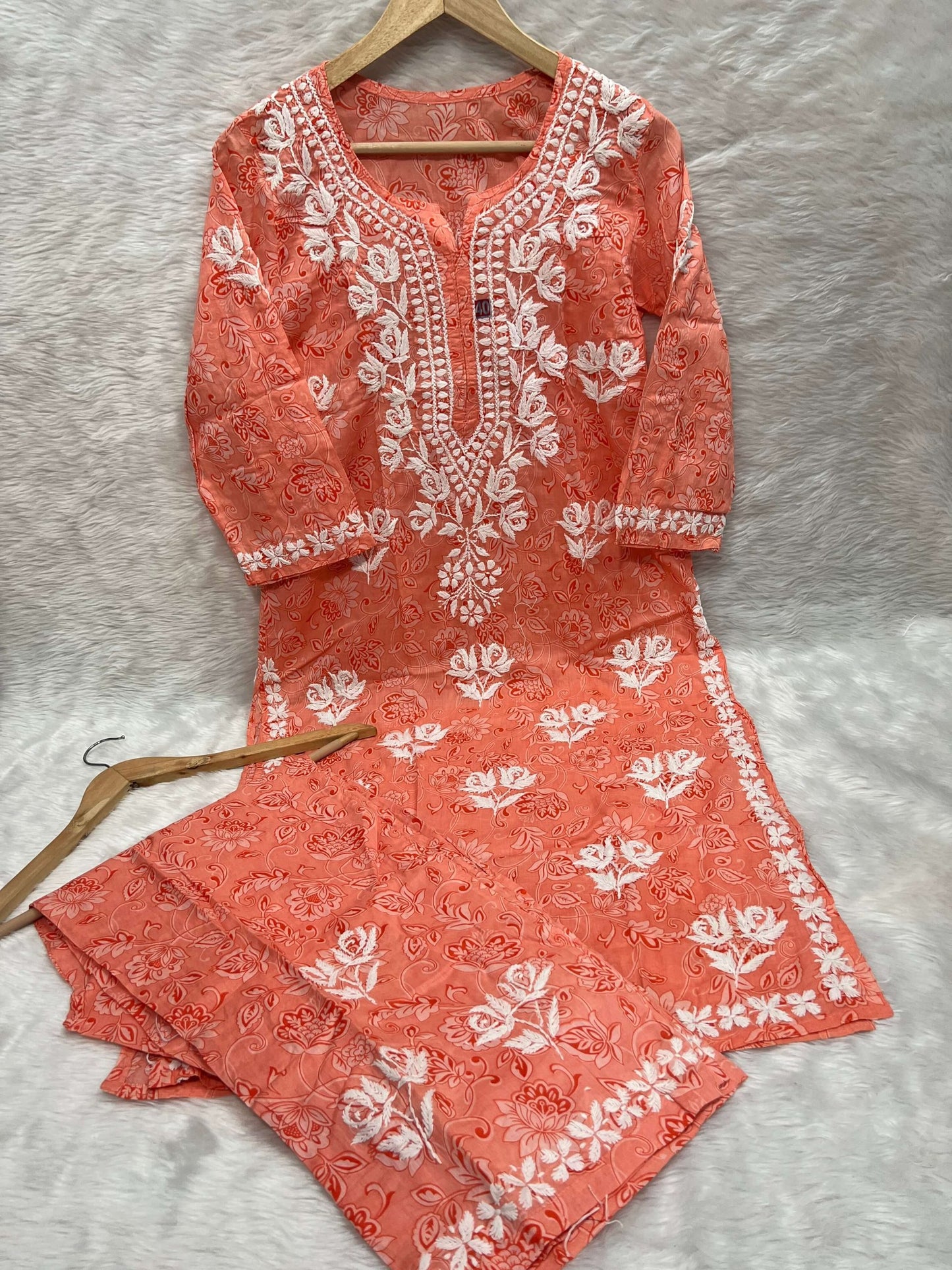 Mul Cotton Handwork Kurta Palazo Set